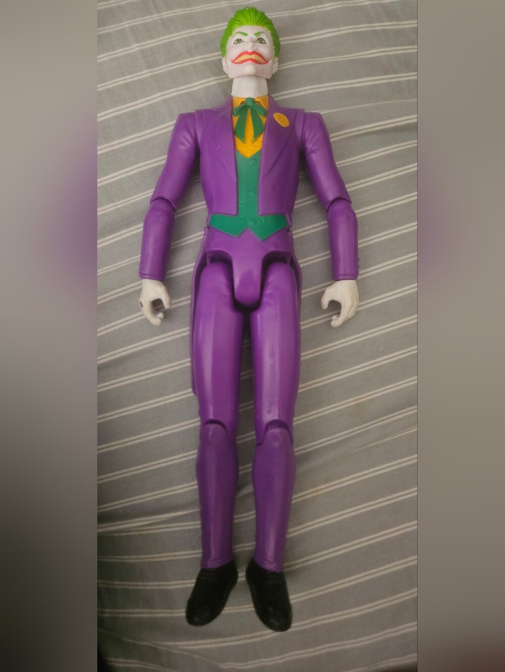 Purple Joker Action Figure with Green Hair and Yellow Details 12in